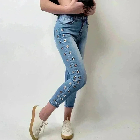 Vintage Y2K Rivited Gogo Skinny Cropped Acid Wash Jeans - 5 - Picture 5 of 9